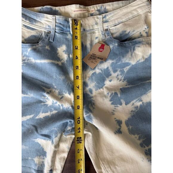 Levi's 721 High Rise Skinny Ankle Sz 32 Tie Dye Bleach Raw Hem Denim Jeans Levis - Picture 3 of 6